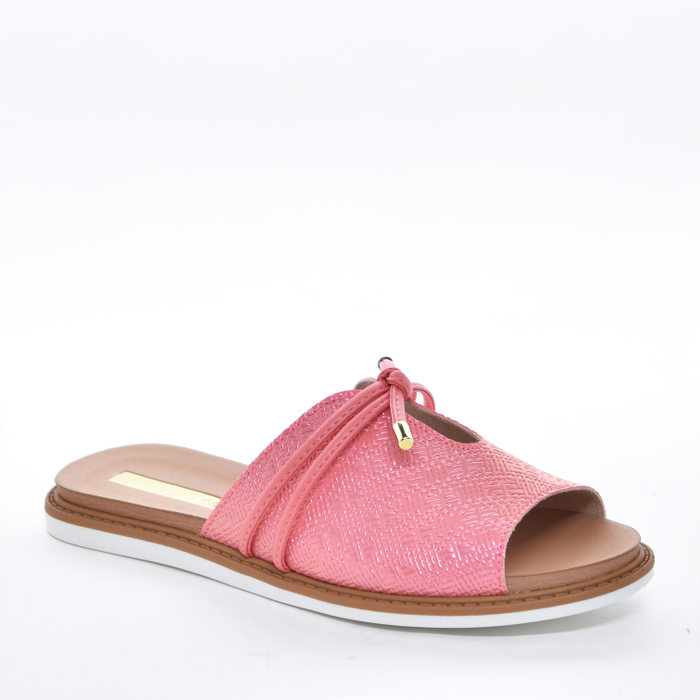 Rasteira Moleca Metálica Cabedal Vazado com Amarração Rosa