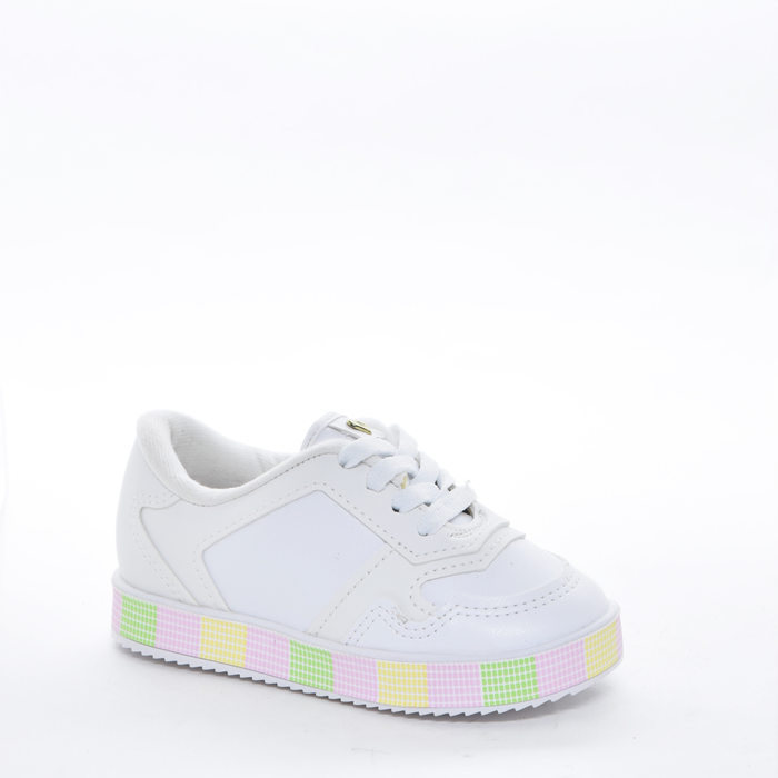 Tênis Molekinha Sun Color com Recortes Solado Quadriculado Multicores Branco