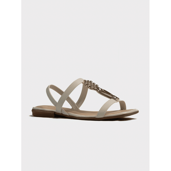 Sandália Rasteia Mississipi cabedal Tira Aplicação Metal Posterior Elástico Off White
