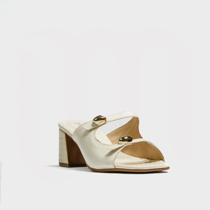 Tamanco Ramarim Cabedal Tiras Vazada Geométrico Salto Baixo Texturixado Detalhe Metal Off White