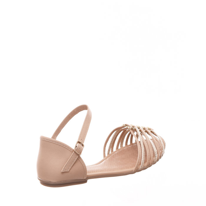 Sandália Huarache Mississipi Rasteira Biqueira Aberta Bege e Dourada