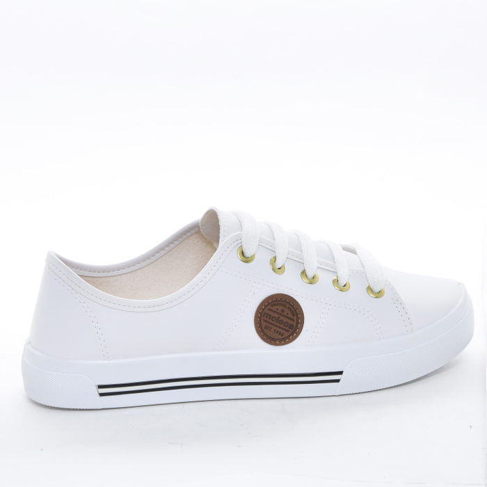 Tênis Moleca Liso Detalhe Pesponto Aplicação Logo Solado Listras Branco