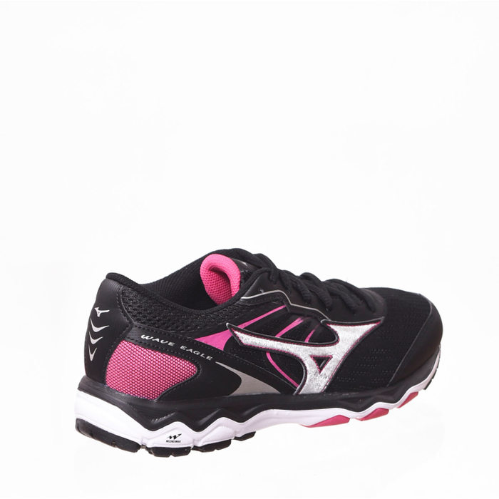 Tênis Mizuno Wave Eagle Mesh Detalhe Tela Estampa Logo Preto e Rosa