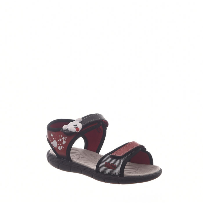 Sandália Papete Klin Anatômica com Velcro Estampa Listra e Cachorro Preto e Vermelho