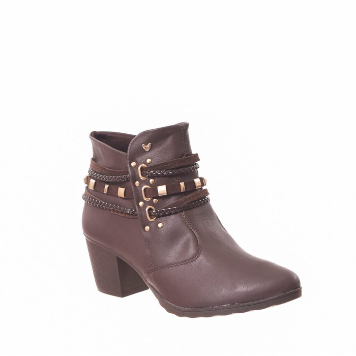 Bota Ankle Boot Mississipi Detalhe Trançado Metal Marrom