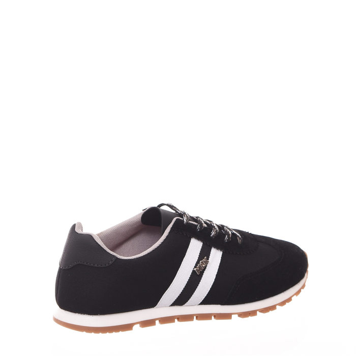 Tênis Molekinho Jogger Tratorado com Listra Lateral Camurça Preto e Branco