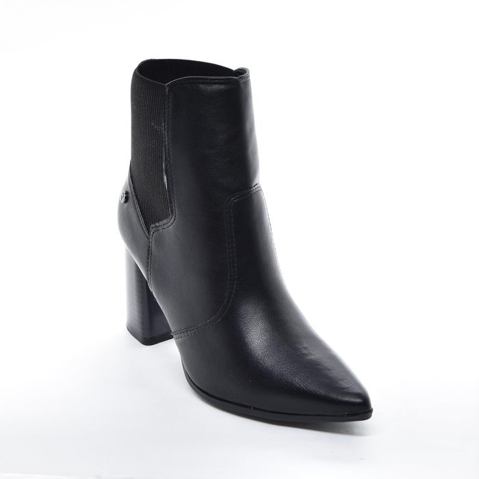 Bota Ramarim Cano Médio Bico Fino com Recortes Lateral Elástico Salto Médio Grosso Preto