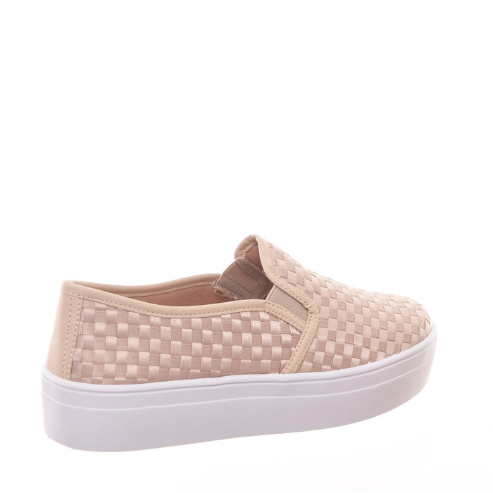 Tênis Shoes Flatform Slip-On Trançado Cetim Bege