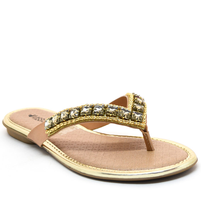 Rasteira Mississipi Aplicação Pedras Bege