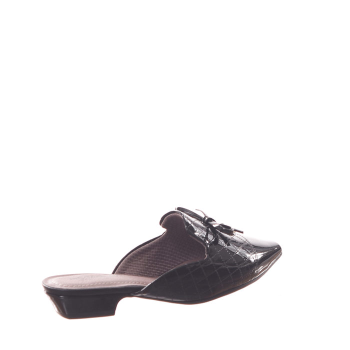 SAPATO MULE PICCADILLY MAXITHERAPY DETALHE MATELASSÊ VERNIZ BICO FINO PRETO