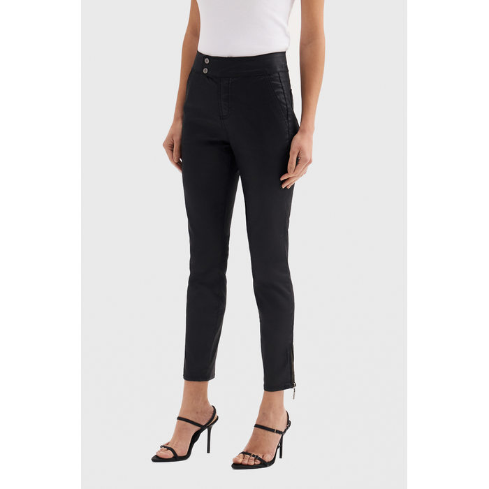 Calça Flor de Lis APE Resinada Esmeralda Cropped Bolso Faca Barra Zíper Preto
