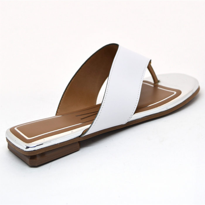 Rasteira Vizzano Cabedal Dedo Palmilha Metalizada Prata Branco