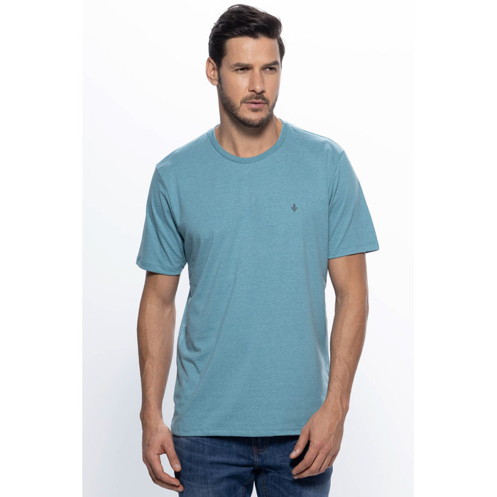 Camiseta Dlz Regular Decote Redondo Manga Curta Básica Aplicação Bordado Logo Azul Claro Mescla