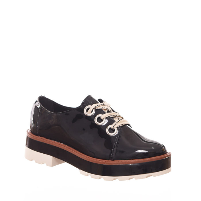 Sapato Moleca Oxford Tratorado Salto Baixo Preto