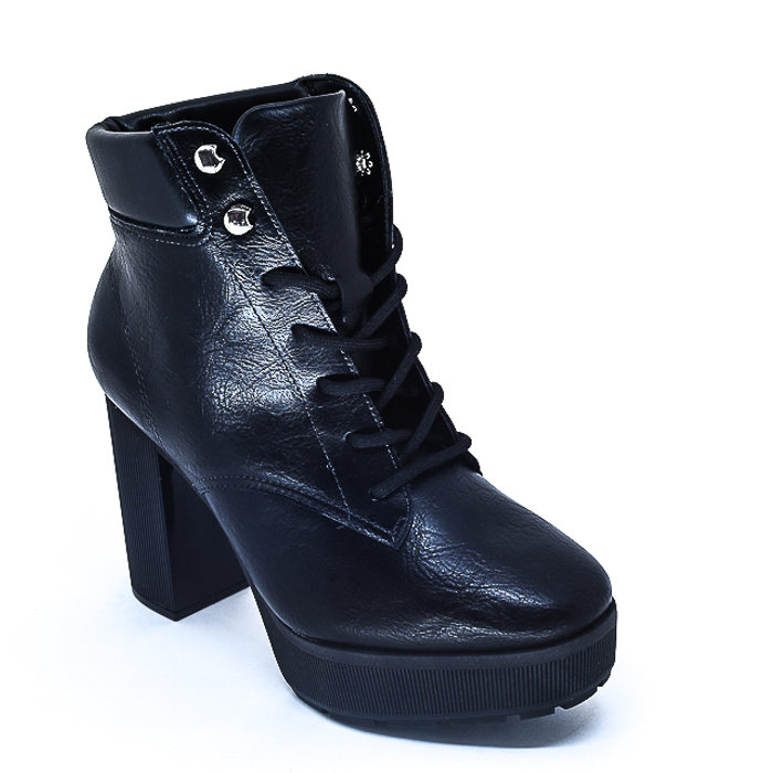 Bota Coturno Vizzano Salto Alto Verniz Frizado Preto