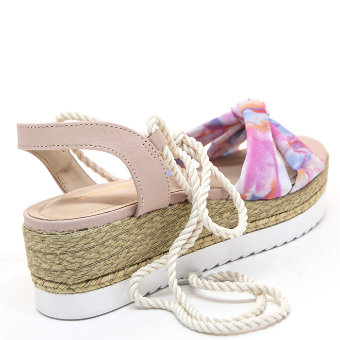 Sandália Via Marte Flatform Corda Tie Dye com Nó Fechamento Amarração Roxo e Azul