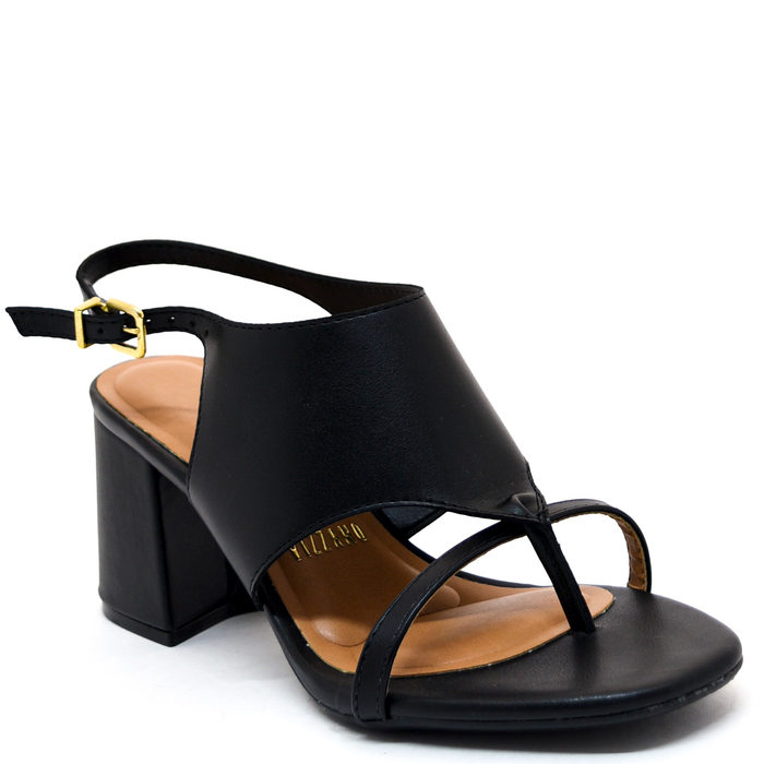 Sandália Vizzano Salto Grosso Cabedal Dedo Vazado Preto