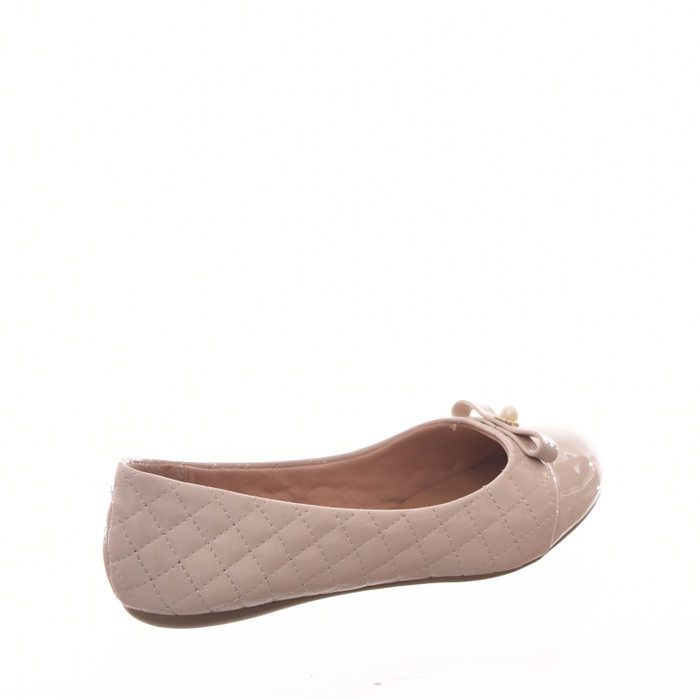 Sapatilha Sua Cia Mini Matelassê Laço com Pérola Verniz Bege