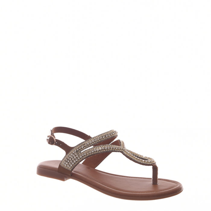 Sandália Rasteira Klin Anatômica Toda de Strass Caramelo