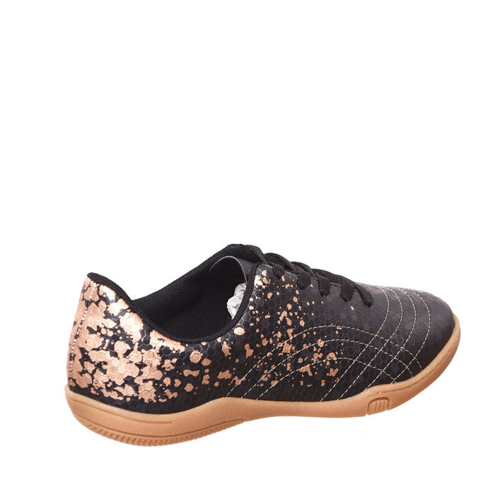 Chuteira Futsal Molekinho Detalhe Costura Preto e Dourado