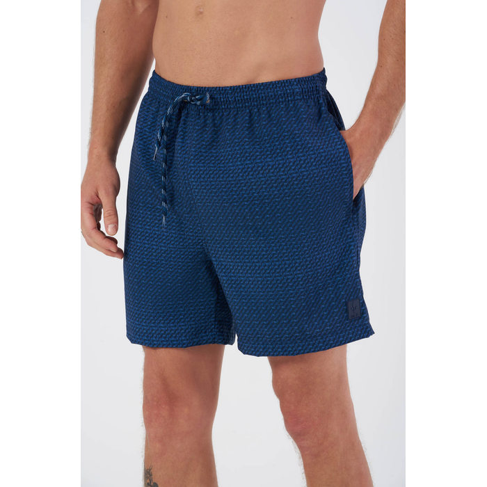 Short Banho Dlz Poliéster Elastano Cós Elástico com Amarração Estampa Geométrica Azul Marinho