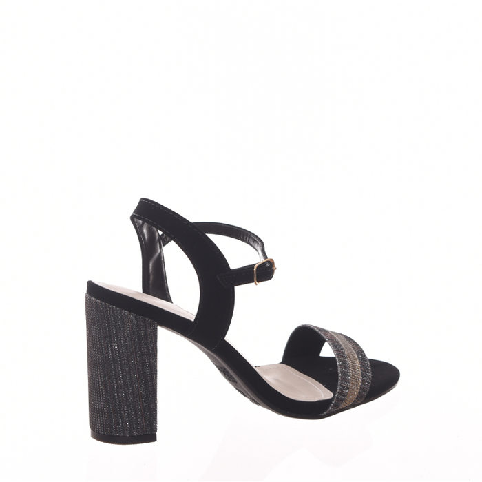 Sandália Via Marte Salto Grosso com Detalhe Lurex Nobuck Preto