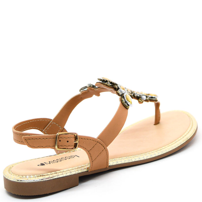 Sandália Mississipi com Pedras Fechamento Fivela Caramelo