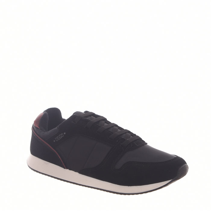 Tênis Klin Anatômico Jogger Cadarço Elástico Detalhe Camurça e Tecido Preto