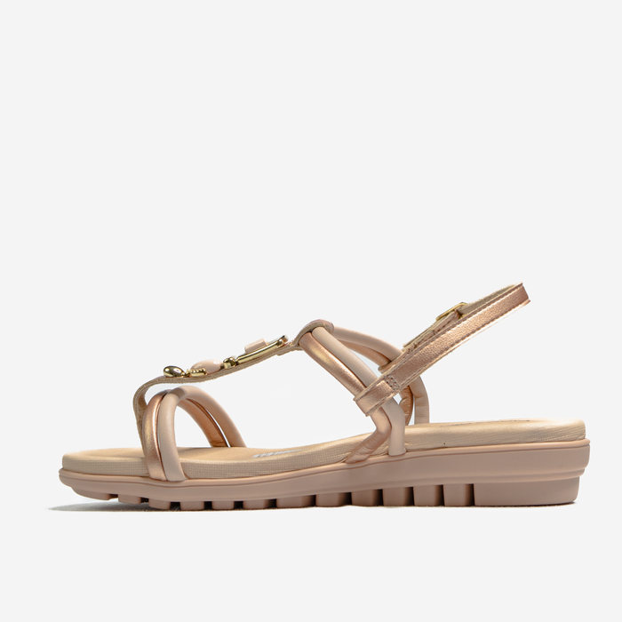 Sandália Rasteira Piccadilly Tecnologia Wide Fit Tiras Aplicação Pedra Solado Tratorado Nude