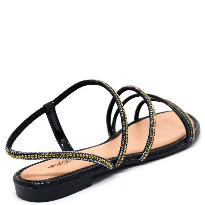 Sandália Mississipi Tiras com Pedras Preta