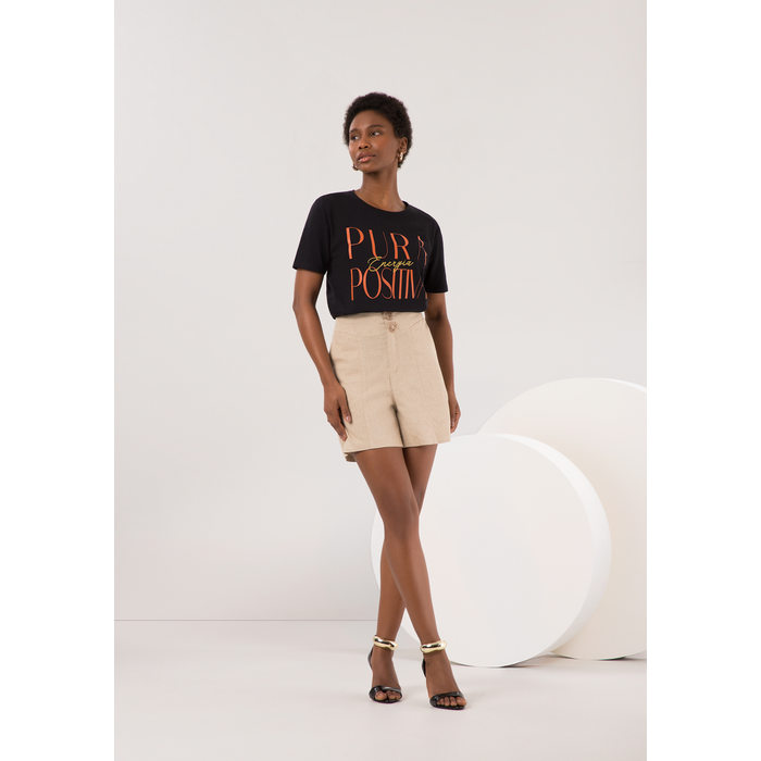 Blusa T-Shirt Lunender Algodão Manga Curta Estampa Escrita Preto