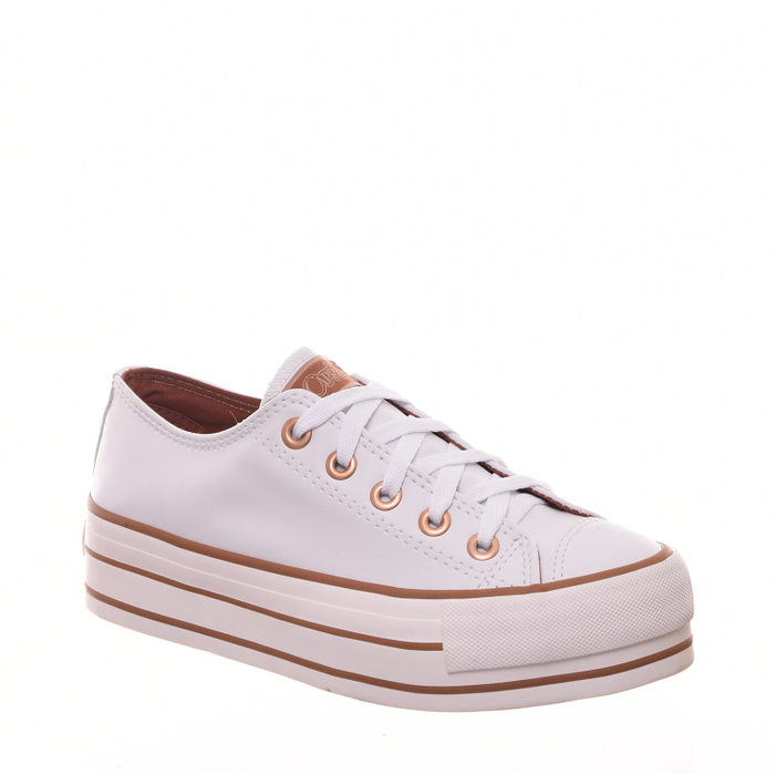 Tênis Capricho Flatform Detalhe Rosê Liso Branco