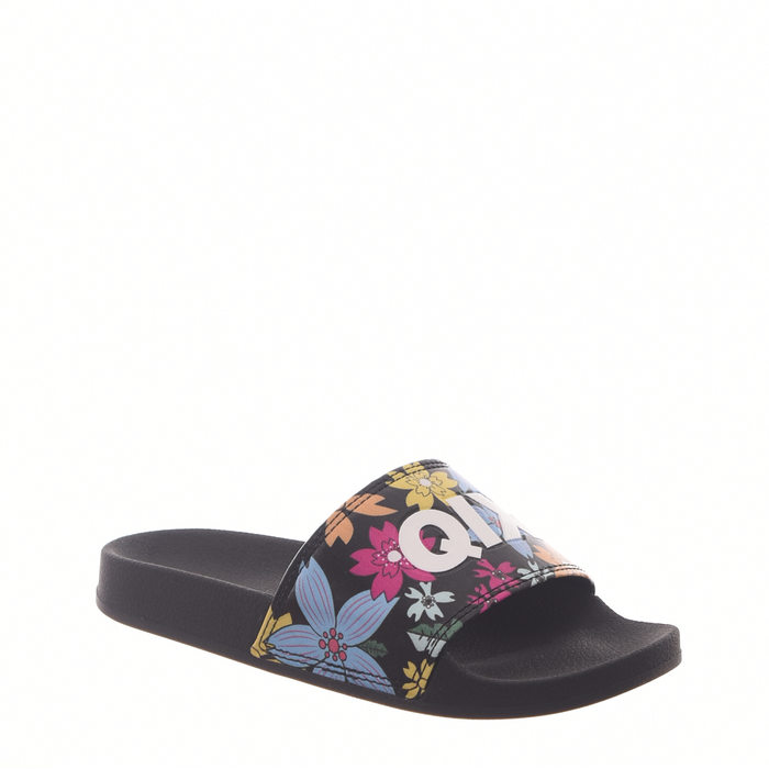 Chinelo Slide Qix Floral Preto e Multicores