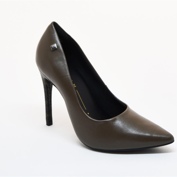 Sapato Scarpin Ramarim Detalhe Cobra Salto Mini Croco Verde Musgo