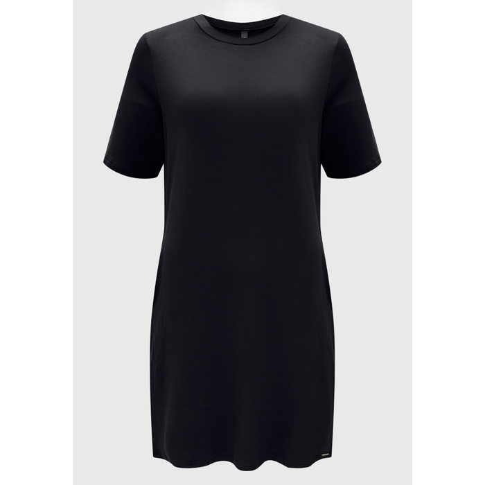 Vestido Curto Lunender Viscose Elastano Manga Curta Liso com Bolso Preto