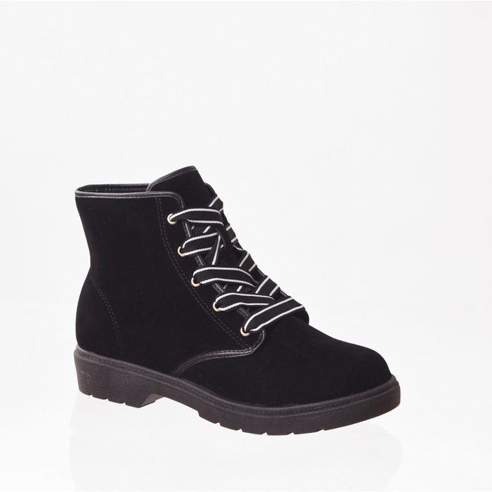 Bota Coturno Molekinha Nobuck Detalhe Cadarço com Listra Preto