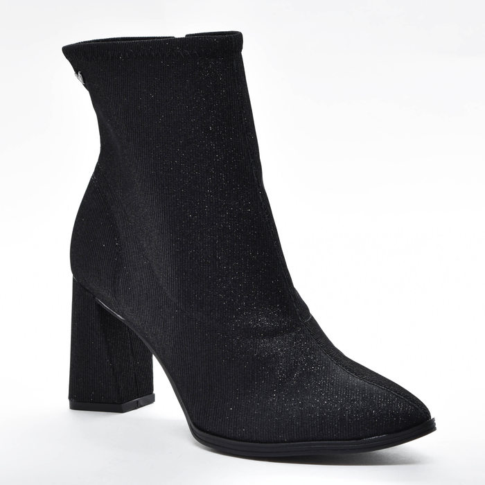 Bota Mississipi Cano Médio Bico Fino com Glitter Fechamento Lateral Zíper Salto Intermediário Quadra