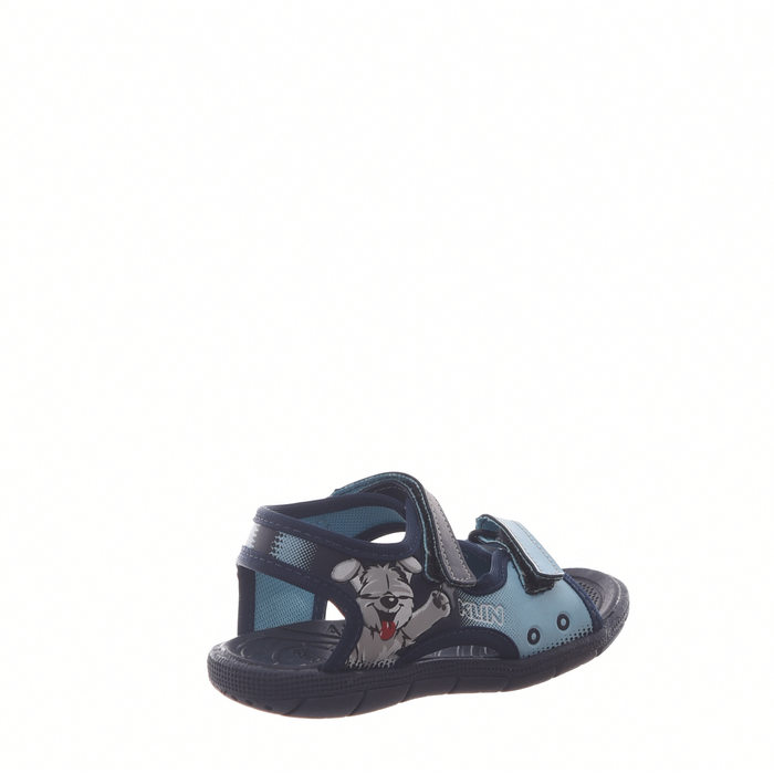 Sandália Papete Klin Anatômica com Velcro Estampa Cachorro Azul Marinho e Azul