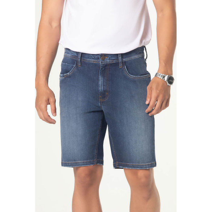 Bermuda Dlz Jeans Algodão Lisa com Bolso Secreto Metal Logo Azul Escuro