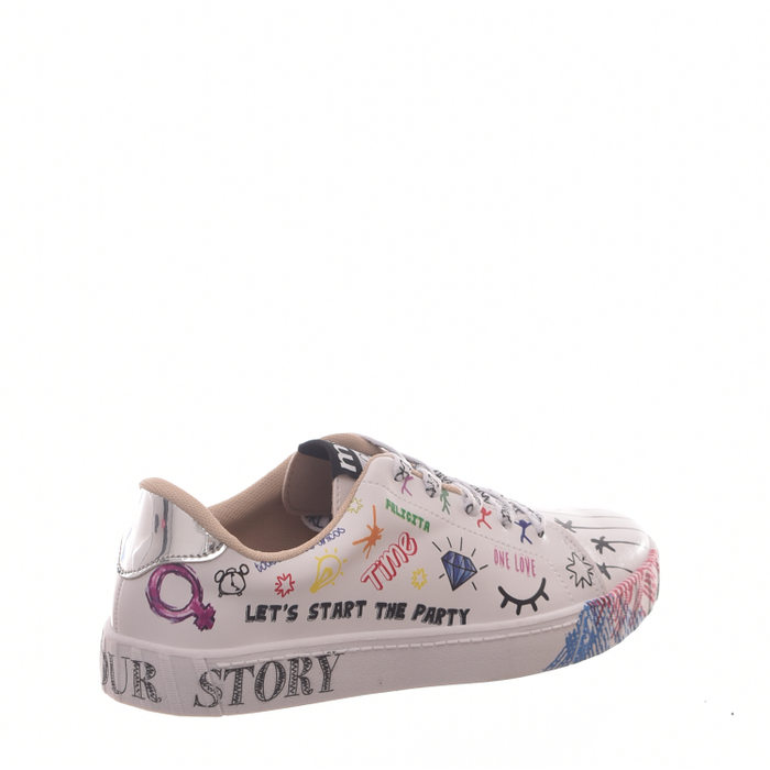Tênis Moleca Estampado Branco e Multicores