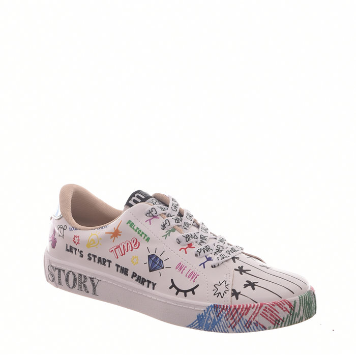 Tênis Moleca Estampado Branco e Multicores