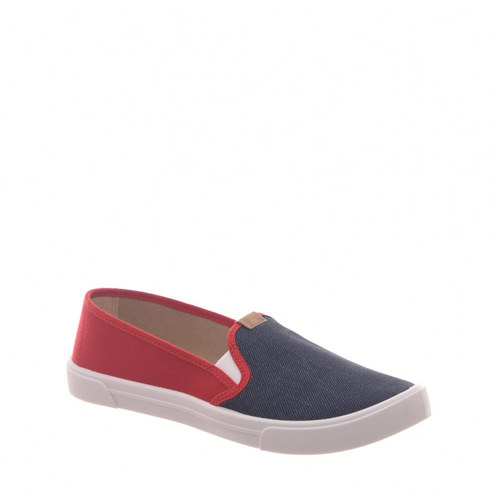 Tênis Slip-On Moleca Metade Vermelho e Metade Azul Marinho