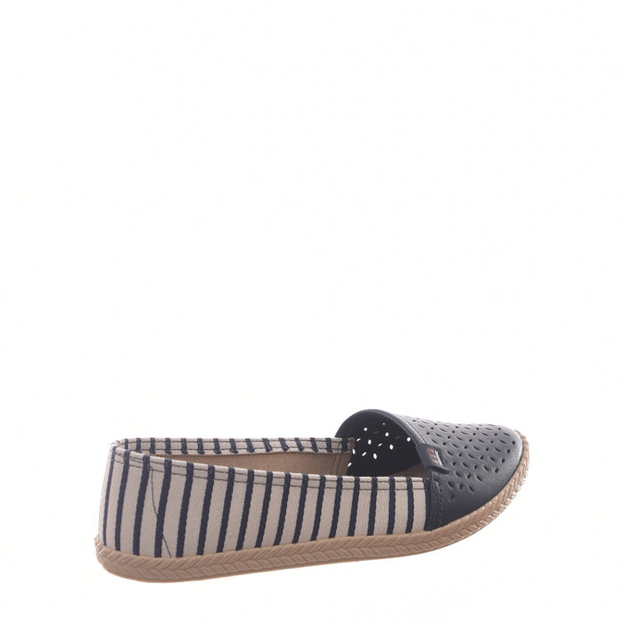 Sapatilha Moleca Microperfuros Bicolor Listrada Azul Marinho e Branco