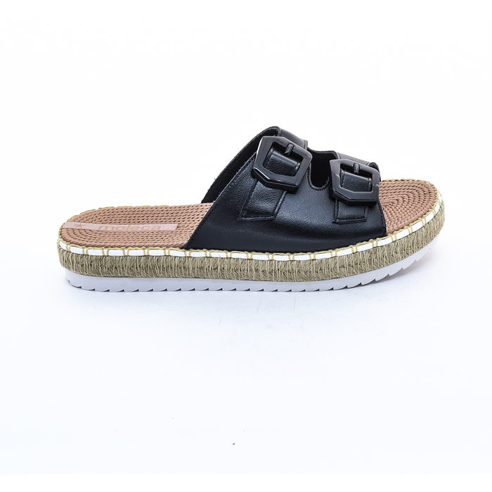 Tamanco Moleca Flatform Corda com Fivela Preto e Bege