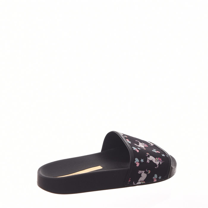 Chinelo Slide Molekinha Estampado Unicórnio Preto