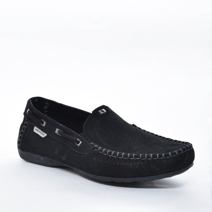 Sapato Mocassim Pegada Couro Nobuck com Amortecedor Detalhe Microperfuros e Costura Preto