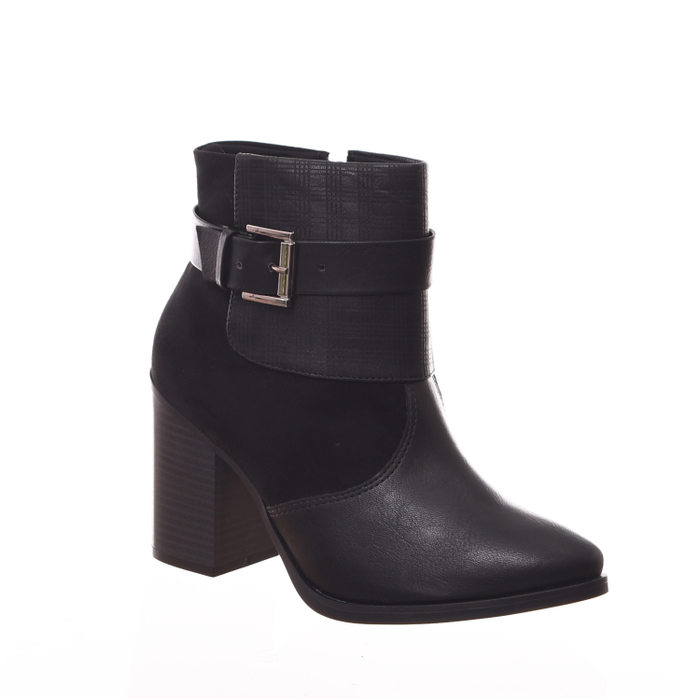 Bota Ankle Boot Ramarim Total Comfort Detalhe Camurça Fivela Preta