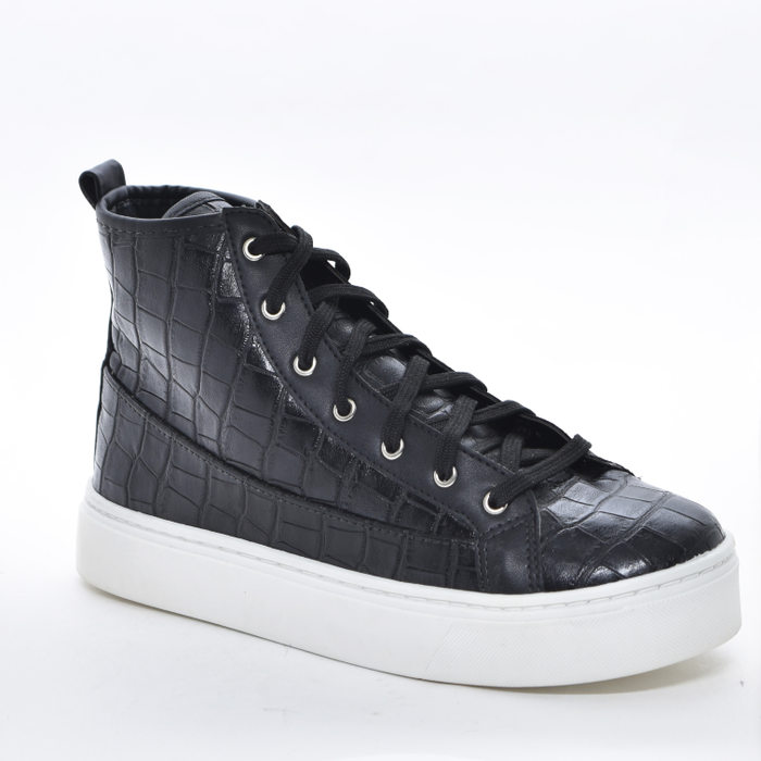 Tênis Abotinado My Shoes Flatform Croco com Recortes Preto