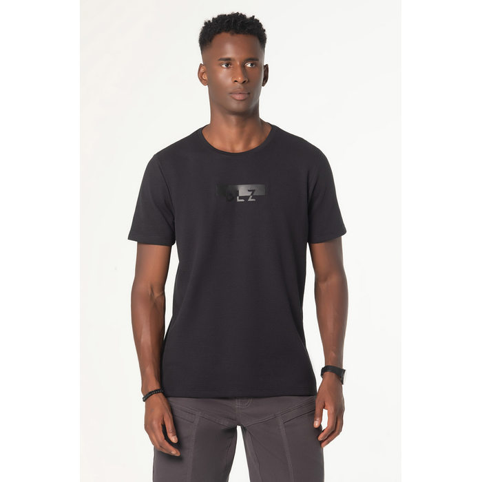 Camiseta Dlz Poliéster Algodão Manga Curta Estampa Escrita Emborrachado Preto
