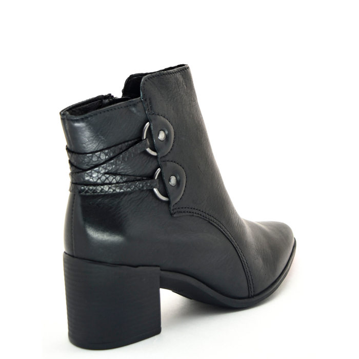 Bota Ankle Boot Bottero Couro Detalhe Mini Croco Metal Preto